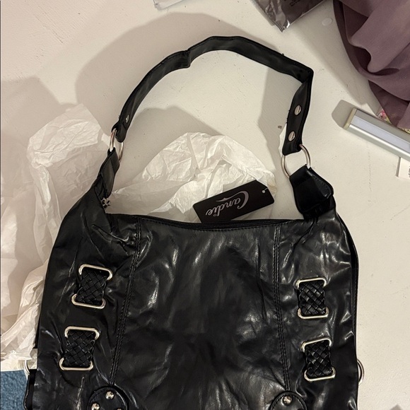 New Black, leather gold buckle ring hardware Harley Davidson inspired hobo bag - Picture 11 of 11